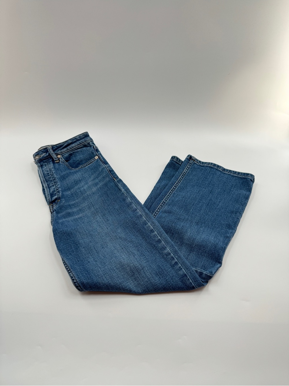 Free People Straight Leg Jeans Women's Size 24 High Rise Medium Wash Button Fly